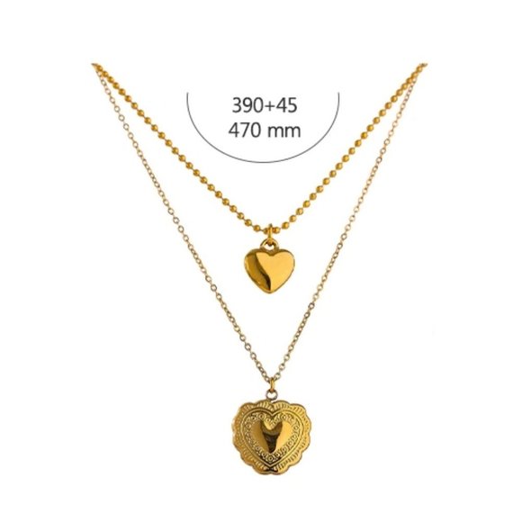 New 18K Gold Plated Heart Double Layer Necklace - Picture 3 of 3